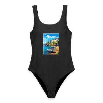 New Quay Wales Uk Vintage Reiseplakat Souvenir - Frauen Badeanzug - Schwarz - Vorne - AI Model Female 172 light (172cm)