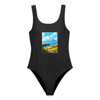 Isle Of Rum Schottland UK Vintage Reiseposter WPA - Frauen Badeanzug - Schwarz - Vorne - AI Model Female 172 light (172cm)