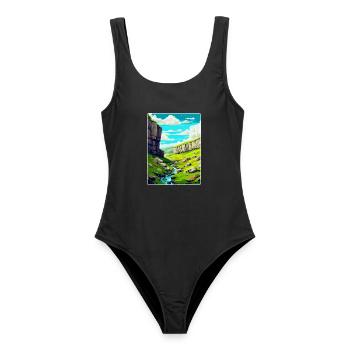 Malham Cove England Uk Vintage Reiseposter WPA - Frauen Badeanzug - Schwarz - Vorne - AI Model Female 172 light (172cm)