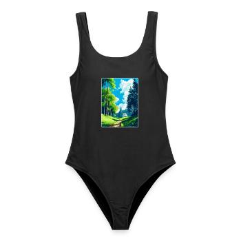 Affiche de voyage vintage des bois de Vienne en Autriche Art WPA - Maillot de bain femme - noir - Devant - AI Model Female 172 light (172cm)
