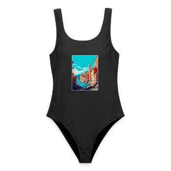 Genoa Italy Vintage Travel Poster WPA Art Souvenir - Women's Swimsuit - black - Front - AI Model Female 172 light (172cm)