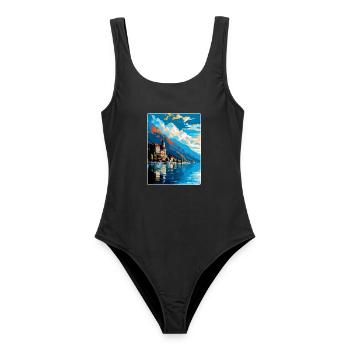 Montreux Schweiz Vintage Reiseplakat WPA Kunst - Frauen Badeanzug - Schwarz - Vorne - AI Model Female 172 light (172cm)