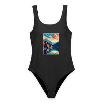 Mondsee Österreich Vintage Reiseplakat Souvenir WPA - Frauen Badeanzug - Schwarz - Vorne - AI Model Female 172 light (172cm)
