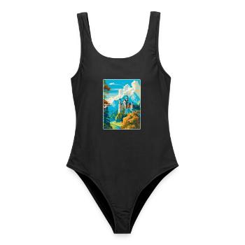 Schwangau Deutschland Vintage Reiseplakat Souvenir - Frauen Badeanzug - Schwarz - Vorne - AI Model Female 172 light (172cm)