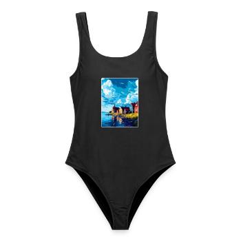Trelleborg Sweden Vintage Travel Poster Souvenir - Women's Swimsuit - black - Front - AI Model Female 172 light (172cm)