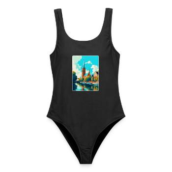 Affiche de voyage vintage de Lübeck Allemagne Souvenir WPA - Maillot de bain femme - noir - Devant - AI Model Female 172 light (172cm)