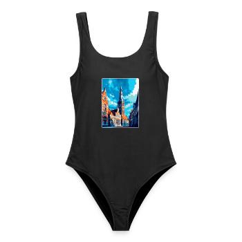 Middelburg Niederlande Vintage Reiseplakat WPA - Frauen Badeanzug - Schwarz - Vorne - AI Model Female 172 light (172cm)