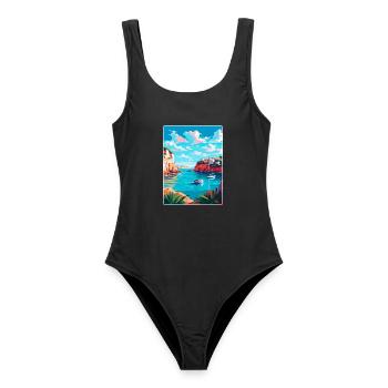 Menorca Spanien Vintage Reiseplakat WPA Souvenir - Frauen Badeanzug - Schwarz - Vorne - AI Model Female 172 light (172cm)