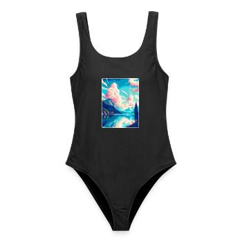 Burgenstock Schweiz Vintage Reiseposter WPA - Frauen Badeanzug - Schwarz - Vorne - AI Model Female 172 light (172cm)