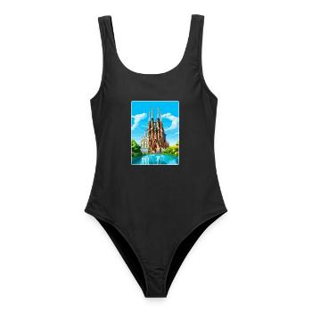 Barcelona Spanien Vintage Reiseplakat Souvenir WPA - Frauen Badeanzug - Schwarz - Vorne - AI Model Female 172 light (172cm)