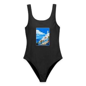 Tinos Griechenland Vintage Reiseposter WPA Souvenir - Frauen Badeanzug - Schwarz - Vorne - AI Model Female 172 light (172cm)