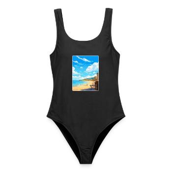Saint Malo France Poster de voyage vintage souvenir - Maillot de bain femme - noir - Devant - AI Model Female 172 light (172cm)