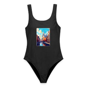 Gand, Belgique, Affiche de voyage vintage WPA, Souvenir - Maillot de bain femme - noir - Devant - AI Model Female 172 light (172cm)