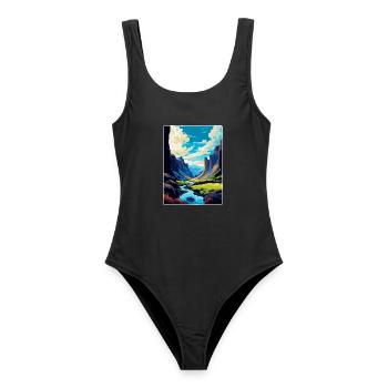 Thorsmörk Island Vintage Reiseplakat Souvenir - Frauen Badeanzug - Schwarz - Vorne - AI Model Female 172 light (172cm)