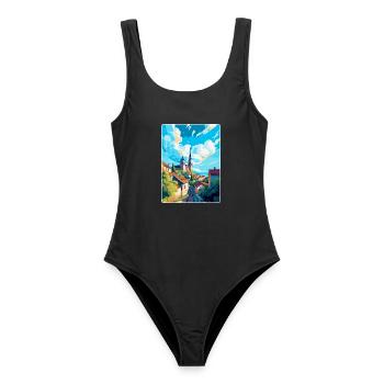 Tabor Tschechische Republik Vintage Reiseplakat WPA Kunst - Frauen Badeanzug - Schwarz - Vorne - AI Model Female 172 light (172cm)