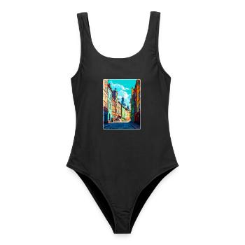Pilsen Tschechische Republik Vintage Reiseplakat WPA - Frauen Badeanzug - Schwarz - Vorne - AI Model Female 172 light (172cm)