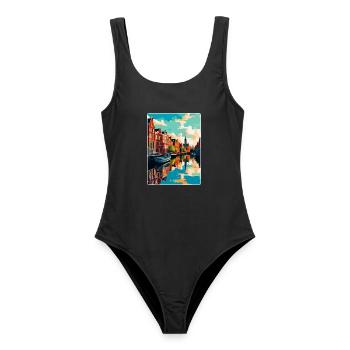 Leeuwarden Niederlande Vintage Reiseplakat WPA - Frauen Badeanzug - Schwarz - Vorne - AI Model Female 172 light (172cm)
