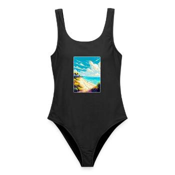 Strand Podrace Kroatien Vintage Reiseposter WPA - Frauen Badeanzug - Schwarz - Vorne - AI Model Female 172 light (172cm)