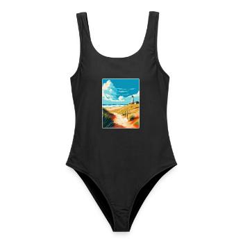Insel Sylt Deutschland Vintage Reiseplakat Souvenir - Frauen Badeanzug - Schwarz - Vorne - AI Model Female 172 light (172cm)