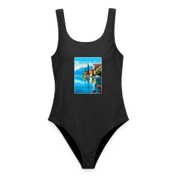 Gardasee Italien Vintage Reiseplakat Souvenir - Frauen Badeanzug - Schwarz - Vorne - AI Model Female 172 light (172cm)