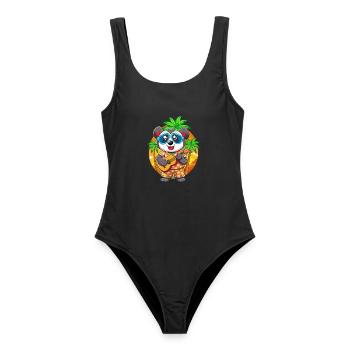 Funny Panda Cartoon Summer Beach Sunglasses Guitar - Women's Swimsuit - black - Front - AI Model Female 172 light (172cm)