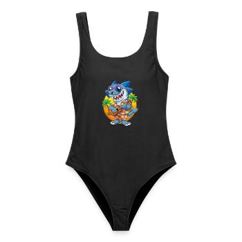 Lustige Hai Cartoon Sommer Strand Sonnenbrille Gitarre - Frauen Badeanzug - Schwarz - Vorne - AI Model Female 172 light (172cm)