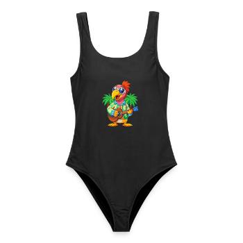 Lustige Papageien-Cartoon-Sommer-Strand-Sonnenbrille - Frauen Badeanzug - Schwarz - Vorne - AI Model Female 172 light (172cm)