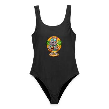 Lustige Nilpferd Cartoon Sommer Strand Sonnenbrille Gitarre - Frauen Badeanzug - Schwarz - Vorne - AI Model Female 172 light (172cm)