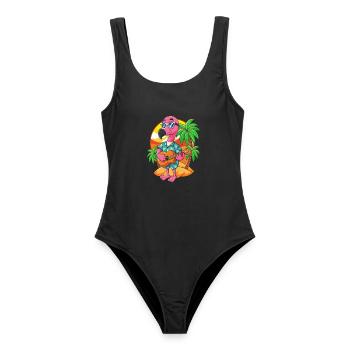 Lustige Flamingo Cartoon Sommer Strand Sonnenbrille - Frauen Badeanzug - Schwarz - Vorne - AI Model Female 172 light (172cm)