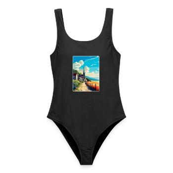 Normandie Frankreich Vintage Reiseplakat Souvenir WPA - Frauen Badeanzug - Schwarz - Vorne - AI Model Female 172 light (172cm)