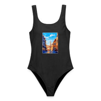 Brüssel Belgien Vintage Reiseplakat Souvenir - Frauen Badeanzug - Schwarz - Vorne - AI Model Female 172 light (172cm)