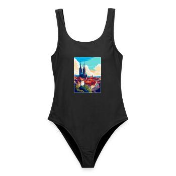 Brünn Tschechische Republik Vintage Reiseplakat Souvenir - Frauen Badeanzug - Schwarz - Vorne - AI Model Female 172 light (172cm)