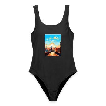 Prag Tschechische Republik Vintage Reiseplakat WPA - Frauen Badeanzug - Schwarz - Vorne - AI Model Female 172 light (172cm)