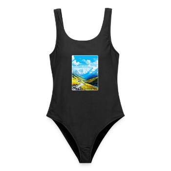Stilfser Joch Italien Vintage Reiseposter WPA Souvenir - Frauen Badeanzug - Schwarz - Vorne - AI Model Female 172 light (172cm)
