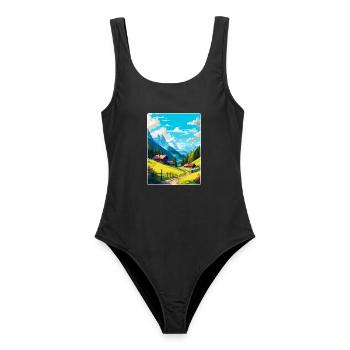 Appenzell Schweiz Vintage Reiseplakat WPA - Frauen Badeanzug - Schwarz - Vorne - AI Model Female 172 light (172cm)
