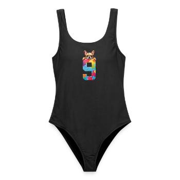 DOG 9 YEARS FRENCH BULLDOG 9TH BIRTHDAY - Women's Swimsuit - black - Front - AI Model Female 172 light (172cm)