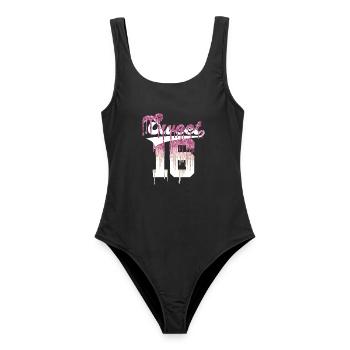 SWEET 16 FINALLY 16TH BIRTHDAY - Women's Swimsuit - black - Front - AI Model Female 172 light (172cm)