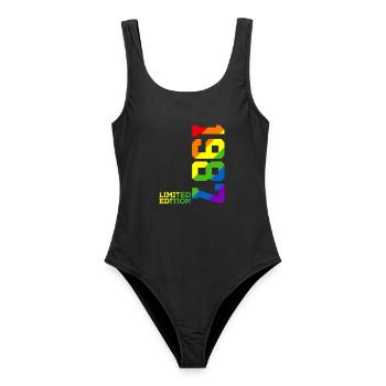 FIERTÉ QUEER IREN-CIEL 39E ANNIVERSAIRE DE L’ENVERGURE LGBTQ 1987 - Maillot de bain femme - noir - Devant - AI Model Female 172 light (172cm)
