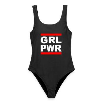 Girl Power "GRL PWR" - Zeig deine Stärke! - Frauen Badeanzug - Schwarz - Vorne - AI Model Female 172 light (172cm)