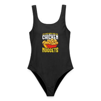 Ich bin nur hier für die Chicken Nuggets Nug Nuggi - Frauen Badeanzug - Schwarz - Vorne - AI Model Female 172 light (172cm)