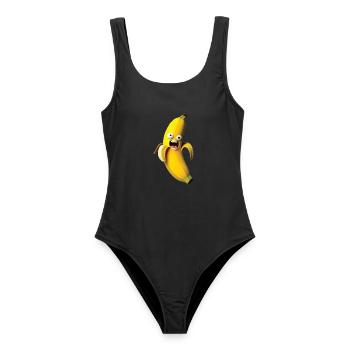 Expressive banana figure with a face - Women's Swimsuit - black - Front - AI Model Female 172 light (172cm)