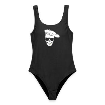 Totenkopf mit Sonnenbrille Kochmütze - Frauen Badeanzug - Schwarz - Vorne - AI Model Female 172 light (172cm)