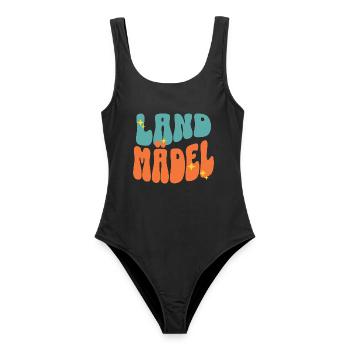 Landmädel Dorfkind Landleben Spruch - Frauen Badeanzug - Schwarz - Vorne - AI Model Female 172 light (172cm)