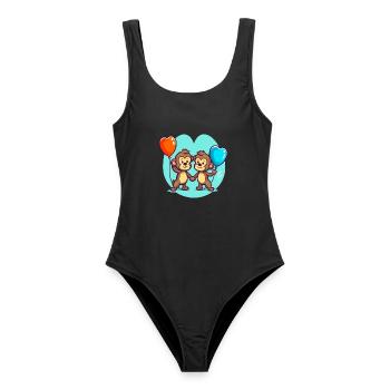 Affen, Kawaii, Karikatur, Haustier, Spielend, Mit, Balloons - Frauen Badeanzug - Schwarz - Vorne - AI Model Female 172 light (172cm)