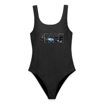 Space Schriftzug Galaxie-Texture - Frauen Badeanzug - Schwarz - Vorne - AI Model Female 172 light (172cm)