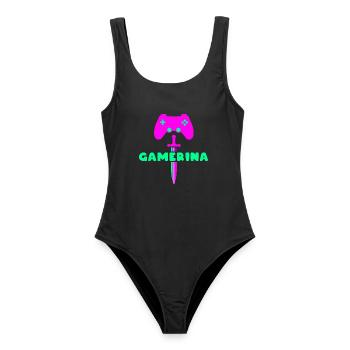 GAMERINA Neon Sword Logo - Frauen Badeanzug - Schwarz - Vorne - AI Model Female 172 light (172cm)