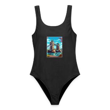 Tower Bridge England Vintage Reiseposter WPA Kunst - Frauen Badeanzug - Schwarz - Vorne - AI Model Female 172 light (172cm)