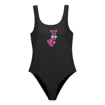 pinkes Zebra mit Sonnenbrille - Frauen Badeanzug - Schwarz - Vorne - AI Model Female 172 light (172cm)