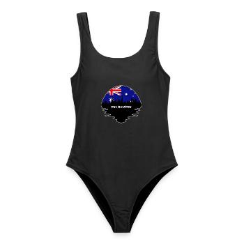 Melbourne Australien Flagge Skyline Silhouette Reisen - Frauen Badeanzug - Schwarz - Vorne - AI Model Female 172 light (172cm)