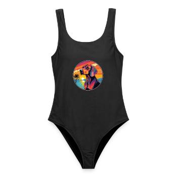 Litauische Jagdhundrasse bunte Karikatur Waterc - Frauen Badeanzug - Schwarz - Vorne - AI Model Female 172 light (172cm)